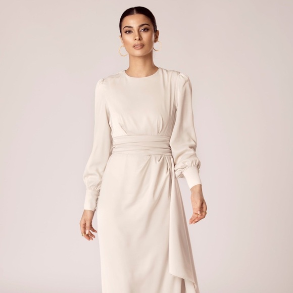 Veiled Collection Anabelle Pleated Waist Ruffle Maxi Dress in Sand Dollar - Picture 2 of 4